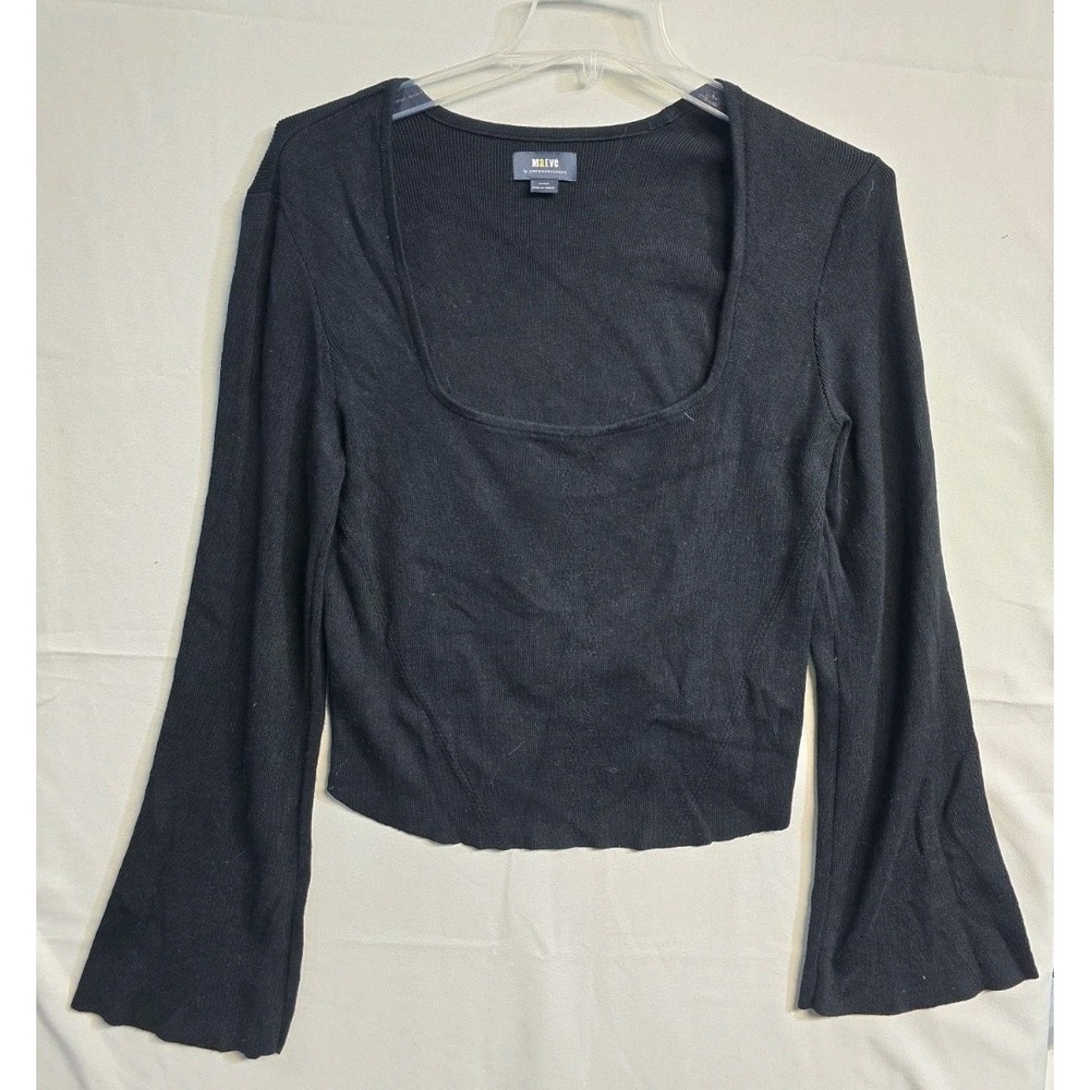 ANTHROPOLOGIE MAEVE Stretchy Square Neck Bell Sleeve Pullover Sweater XL